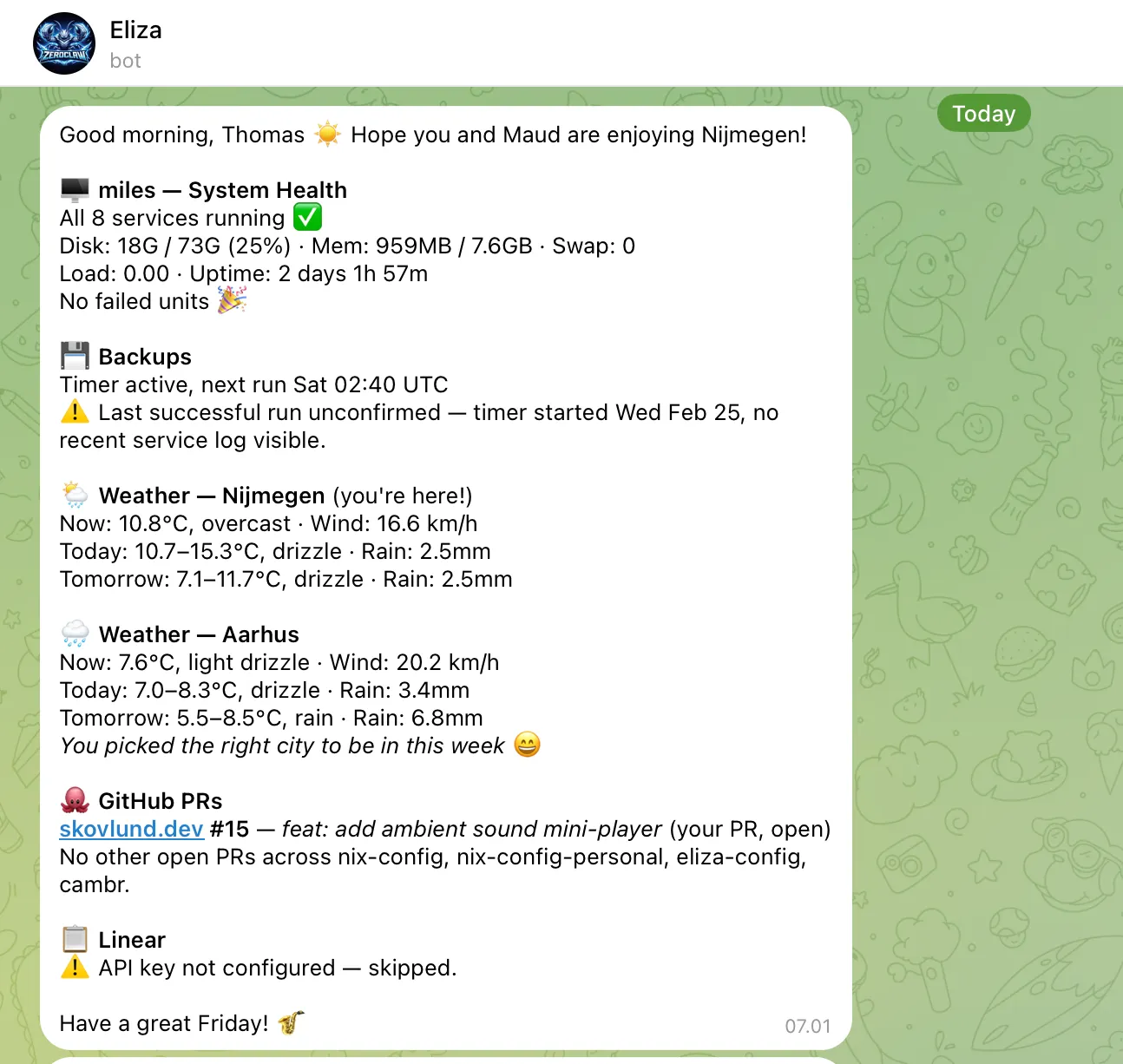 Eliza's morning briefing